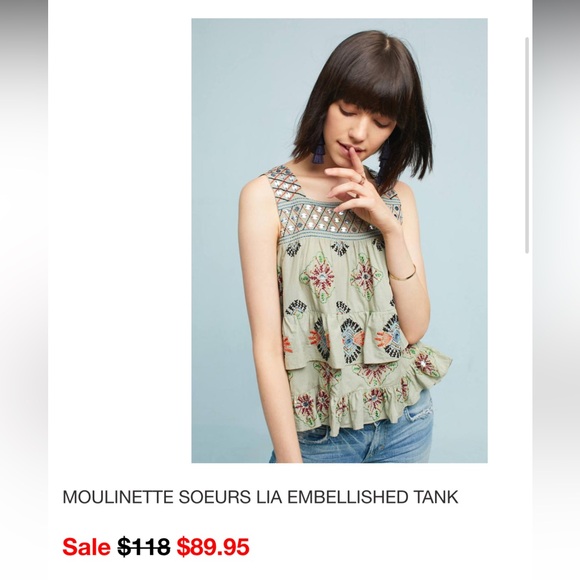 Moulinette Soeurs LIA Embellished Tank. Light Sage with Colorful Details. Size S - Picture 7 of 7